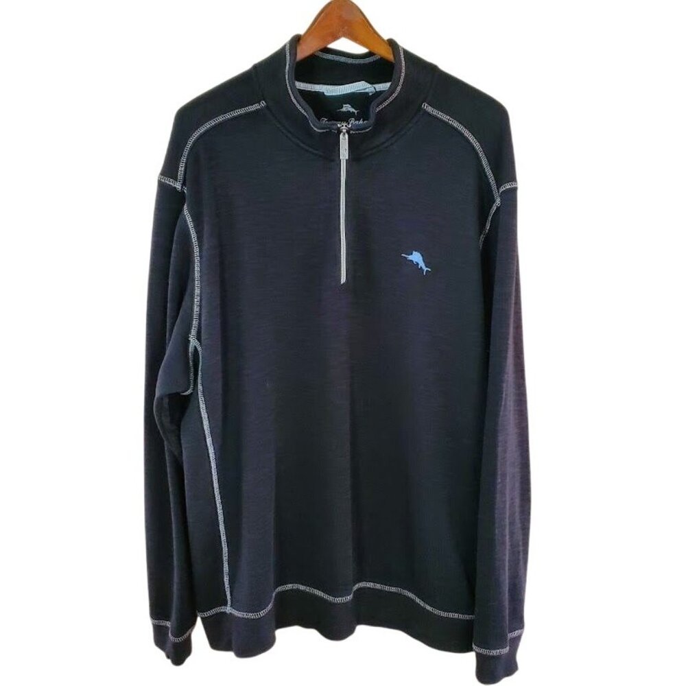 Tommy Bahama Quarter Zip Pullover XXL | Charcoal Gray Pima Cotton Tencel Blend